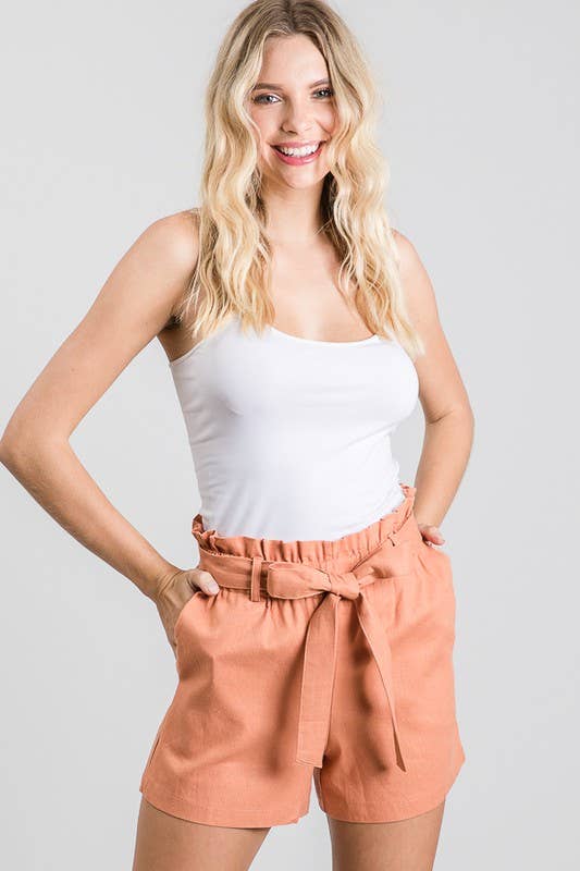 Front Tie Waist, Linen Paper Bag Shorts