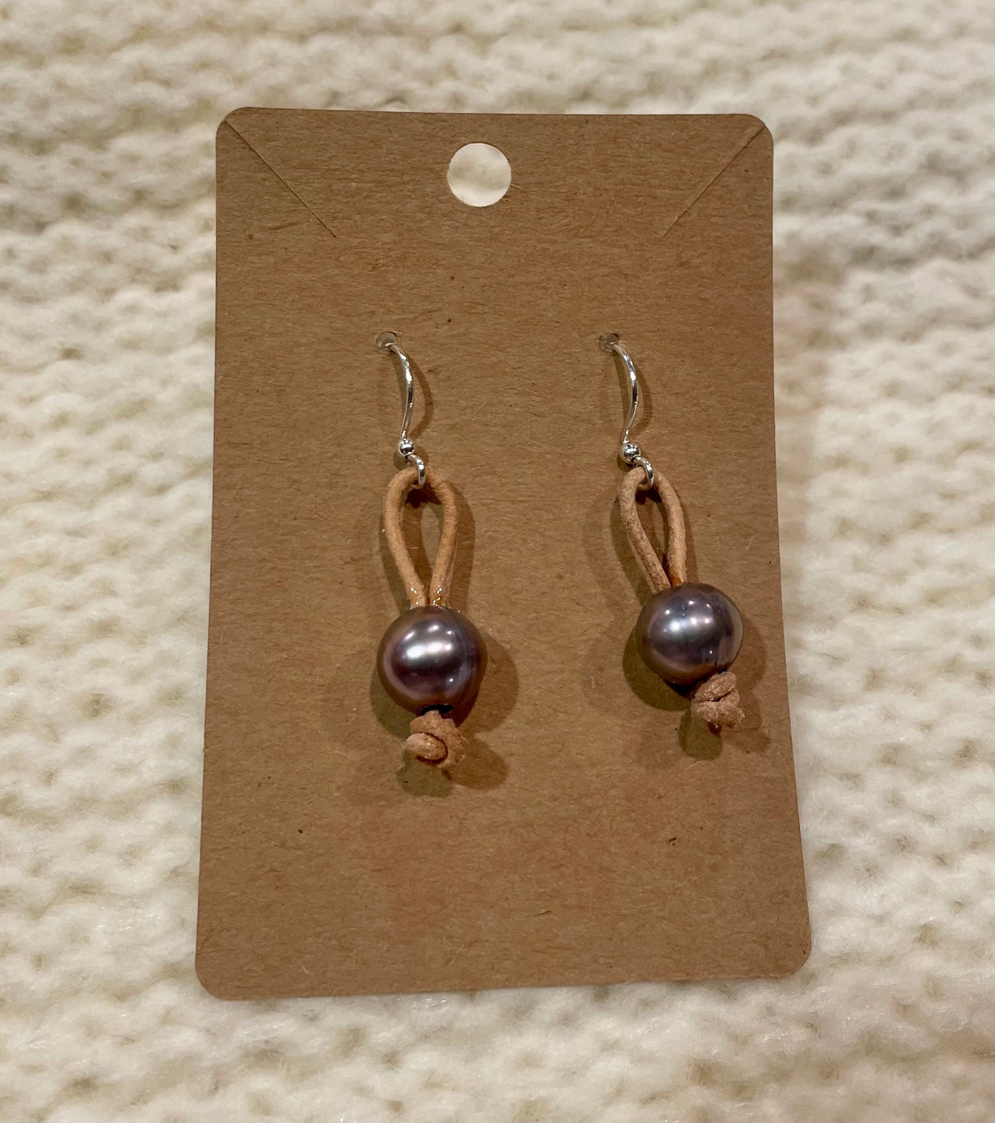 Leather pearl earrings