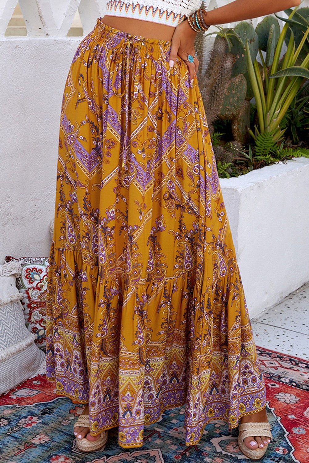 Yellow floral print maxi skirt Clearance