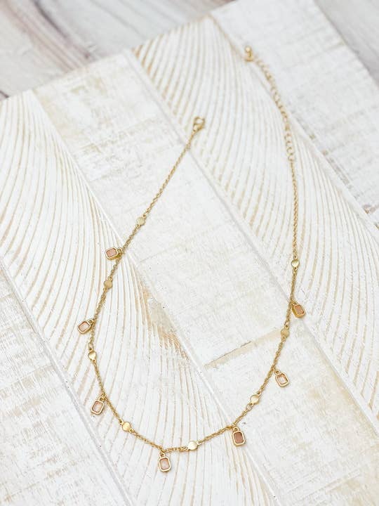 Semi Precious Dangle Charm Necklaces - Rose Quartz