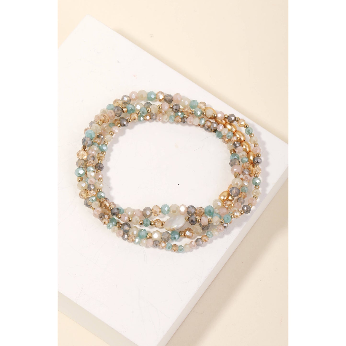 Pearl Charm Mixed Beaded Bracelet Set