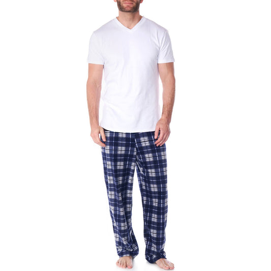 Mens Pajama Set Cotton Top Flannel Fleece Pants PJ Lounge Sl