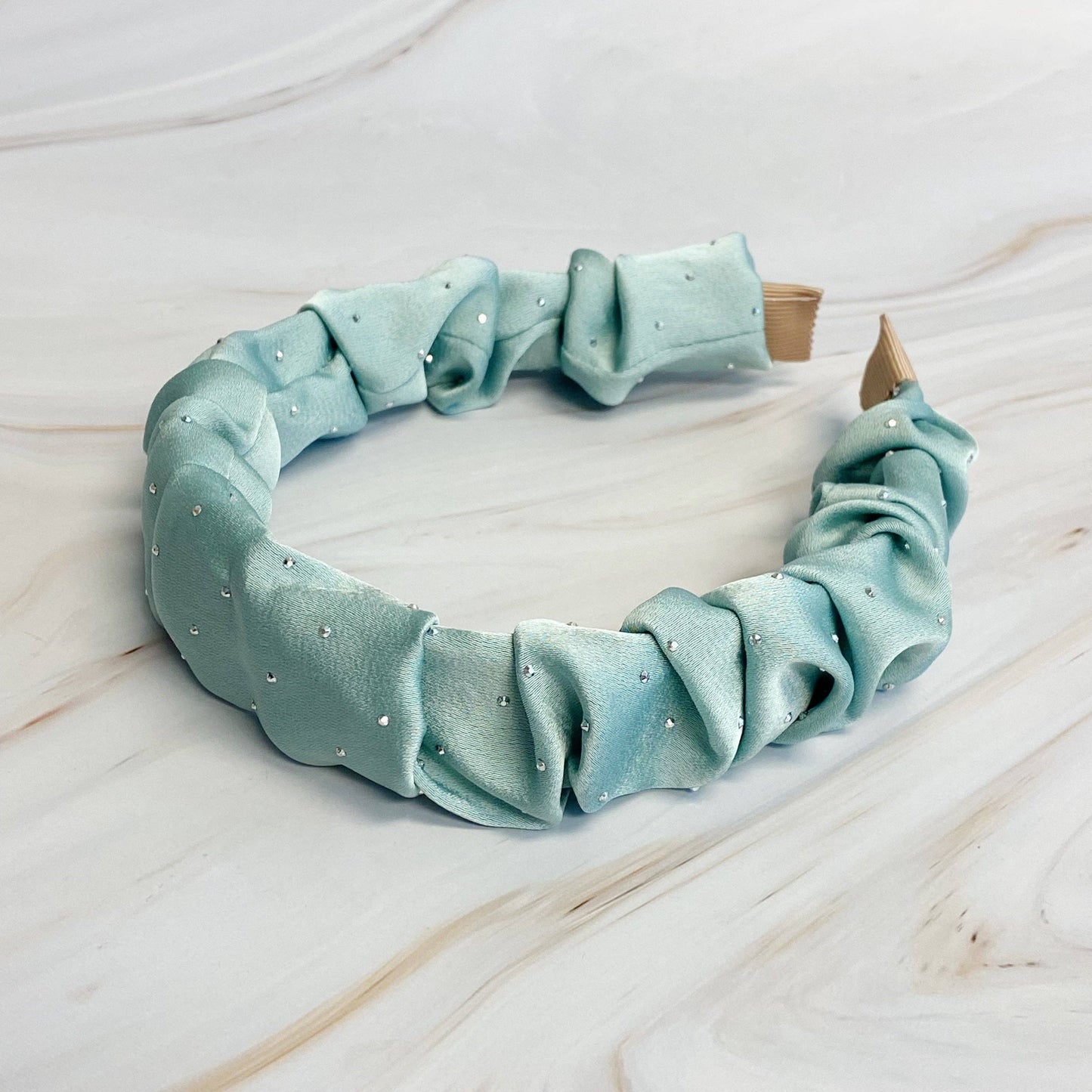 Scrunched Satin Jewel Dotted Headband: