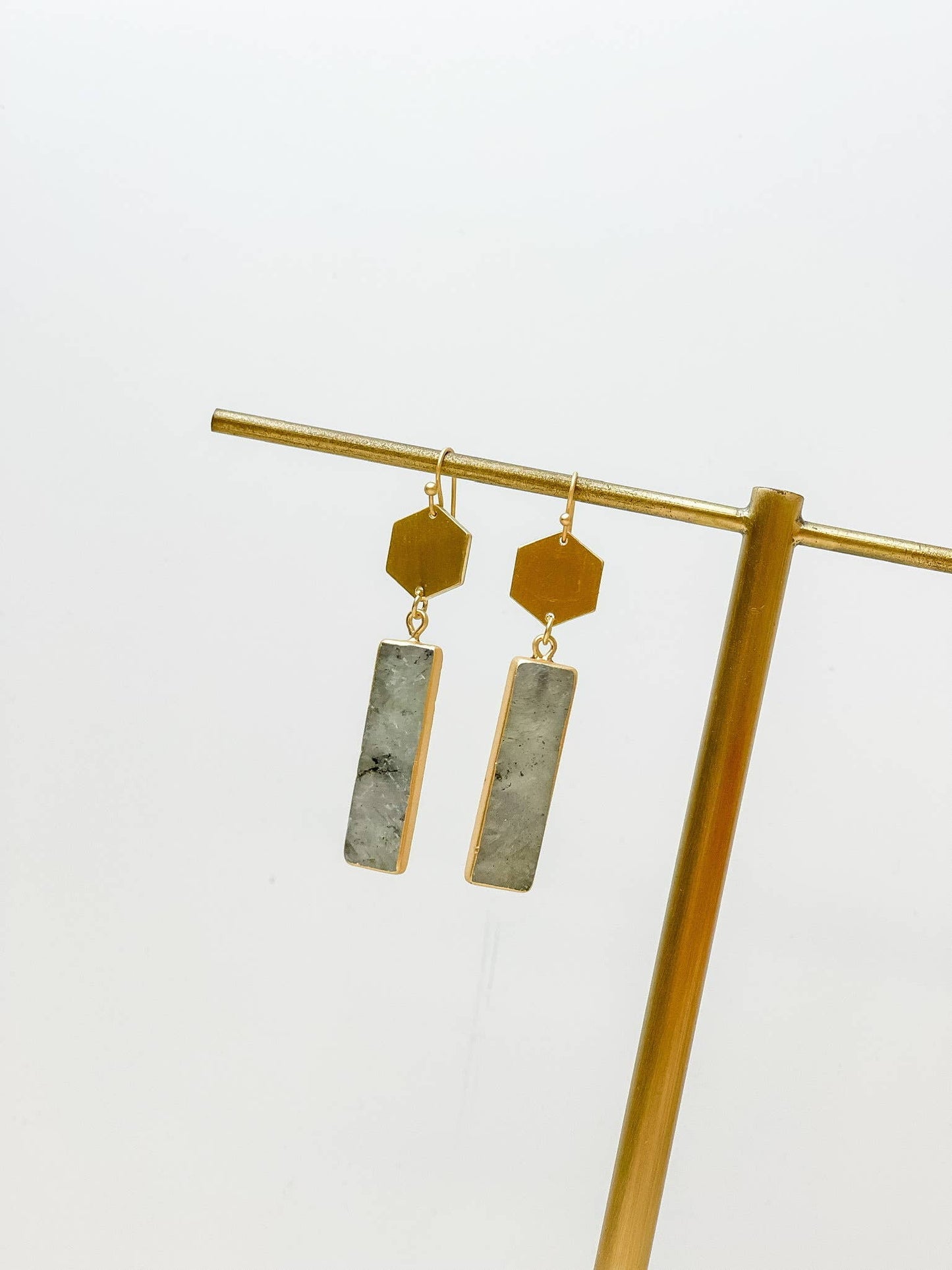 Semi Precious Rectangle Drop Earrings