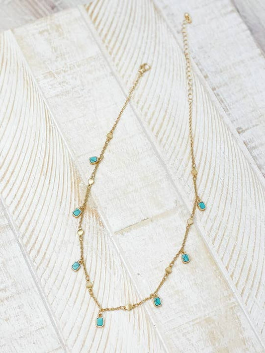 Semi Precious Dangle Charm Necklaces - Turquoise