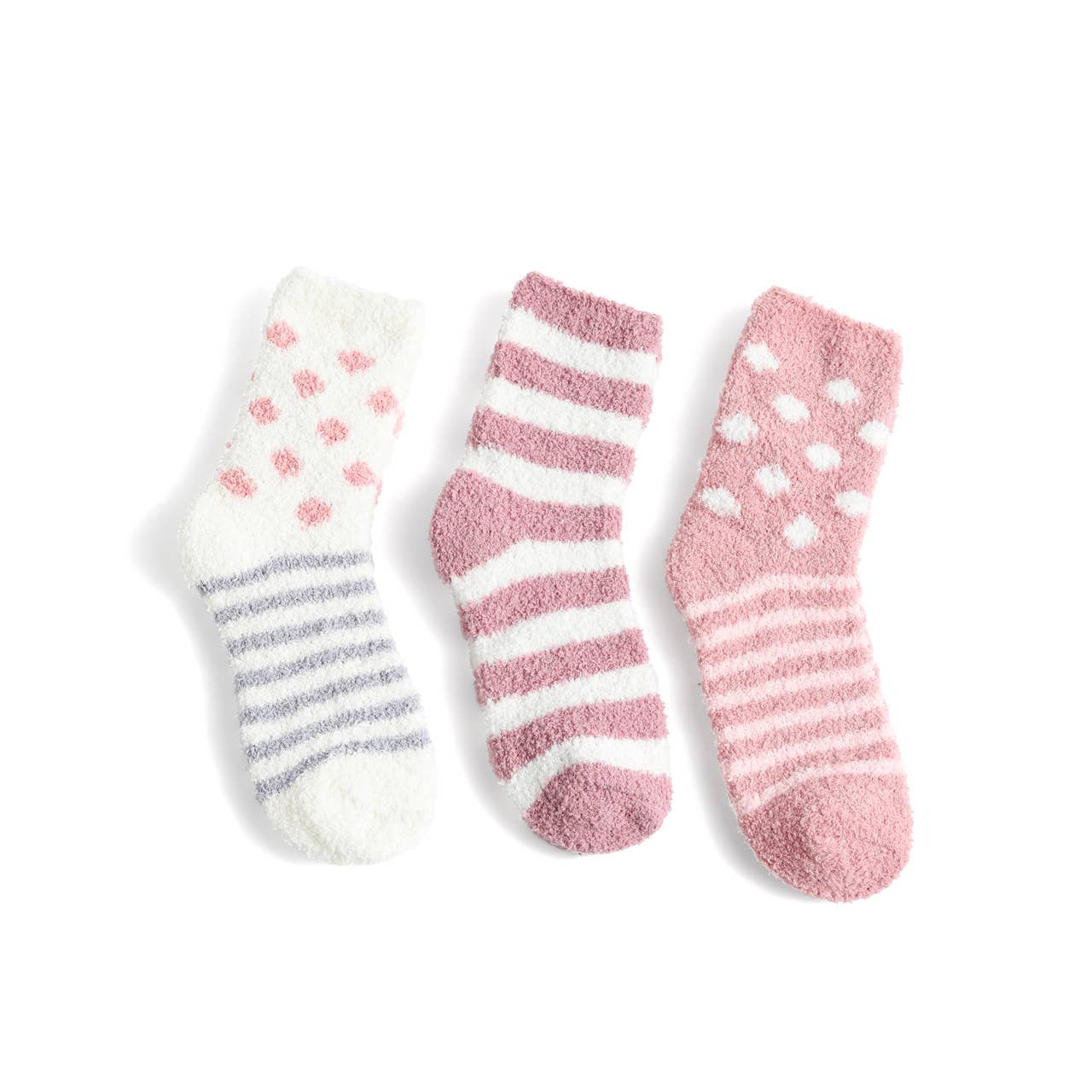 Ladies Fuzzy Socks - 3 pair Set - Pink