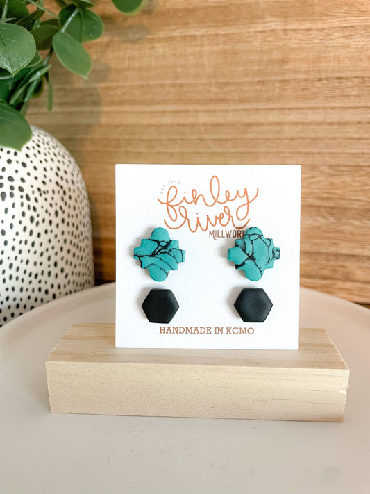 Faux Turquoise Aztec Stud Pack | Clay Earrings