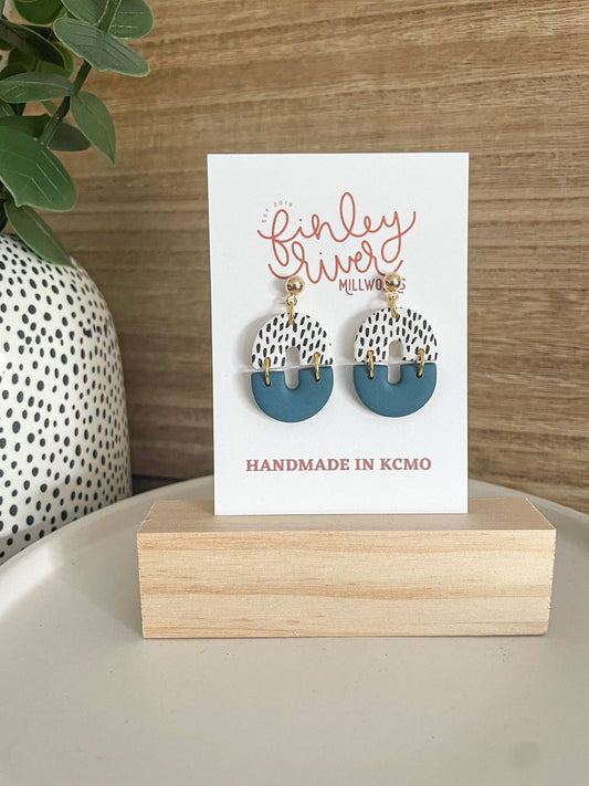 Mini Henley | Dashes + Teal | Clay Earrings