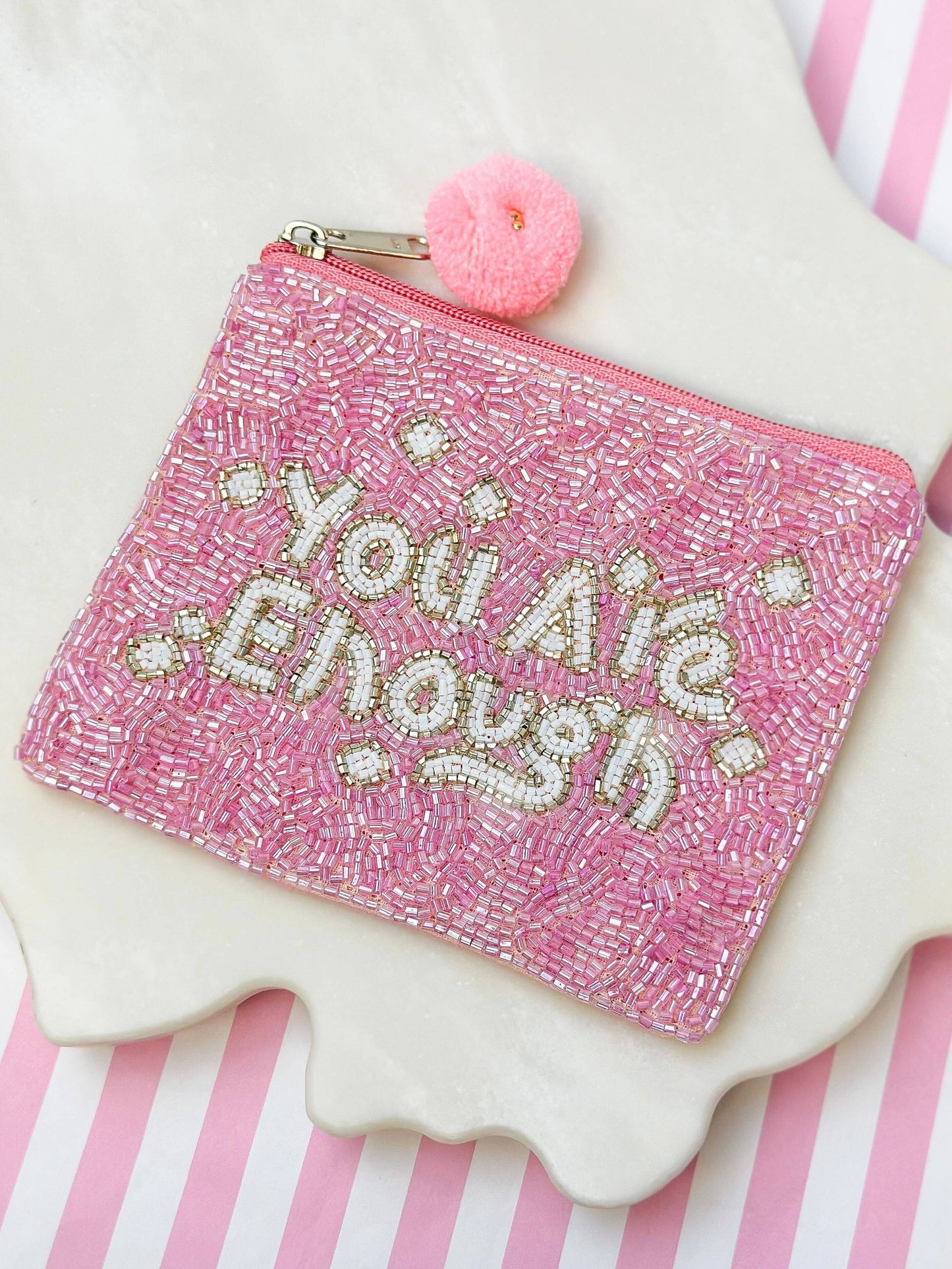 'You Are Enough' Beaded Zip Pouch