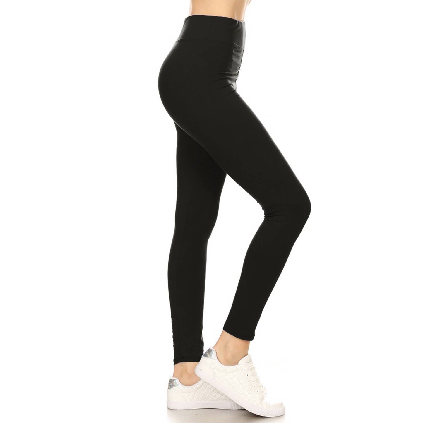 3" Yoga Band Buttery Soft Solid Leggings- BLACK