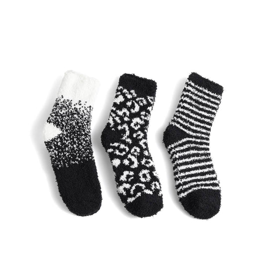 Ladies Fuzzy Socks- 3 Pair Set - Black
