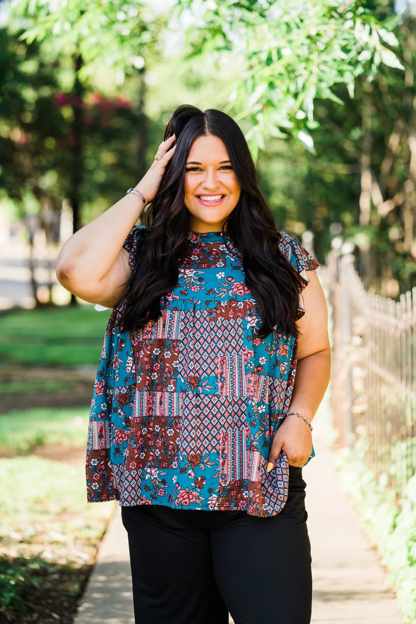 Tiered Ruffle Sleeve Top in Teal Boho