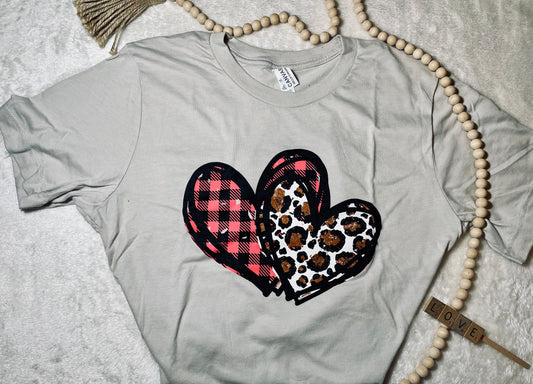 Leopard Plaid Heart Tee