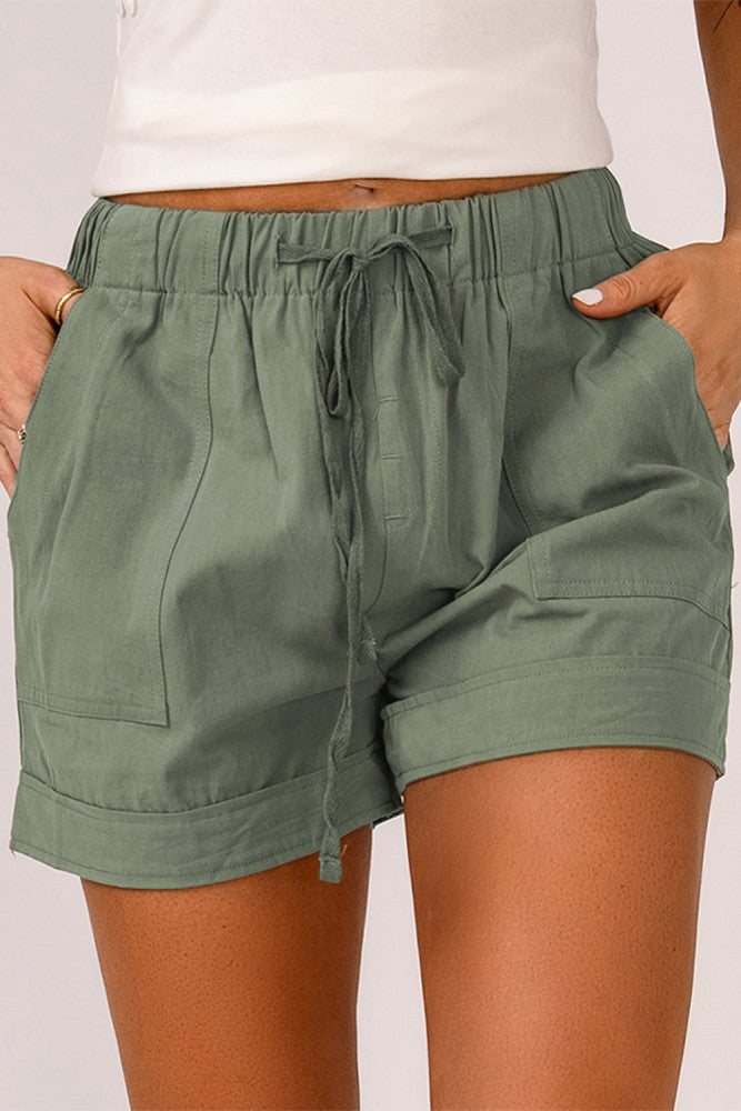 Green Pocketed Tencel Shorts