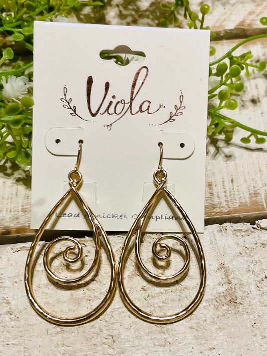 Viola Gold Twirl Teardrop Earrings