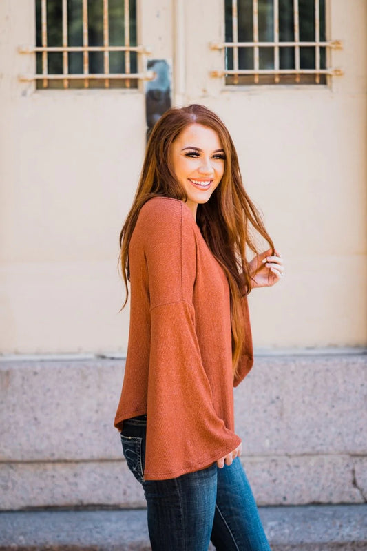 Bell Sleeve Top in Brick