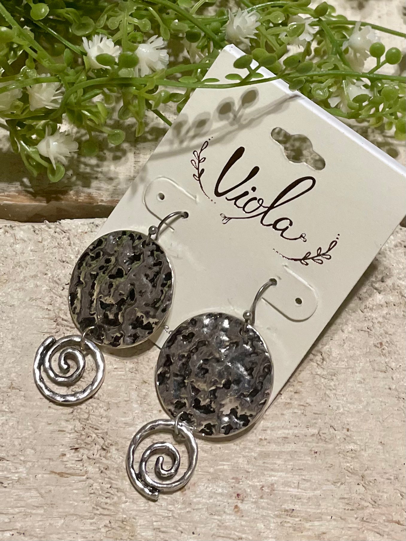 Viola Silver Coin Twirl Earrings