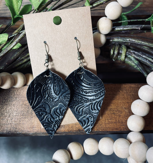 Handmade Leaf Teardrop Embossed Earrings