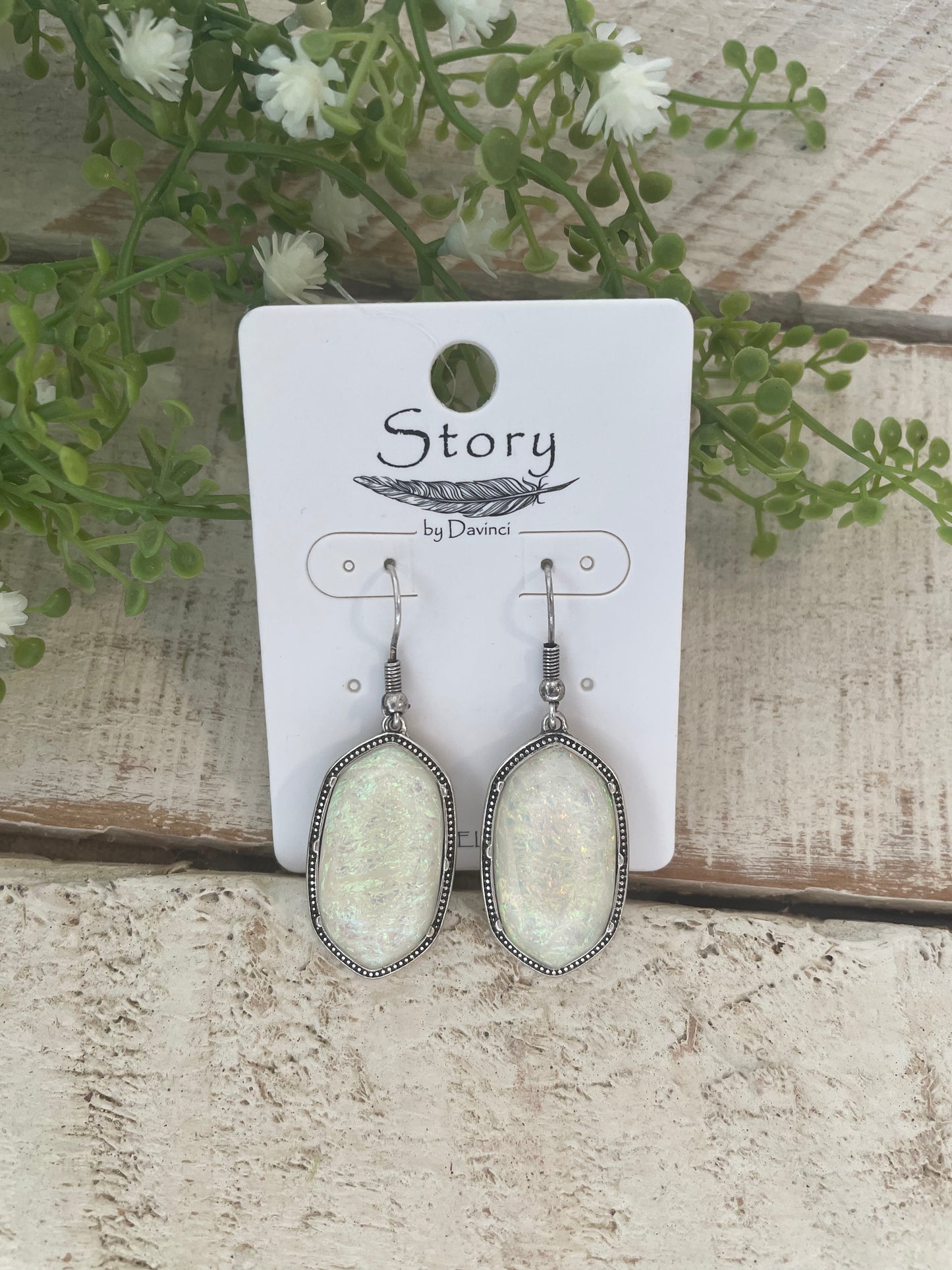 Silver White Pendant Dangle Earrings