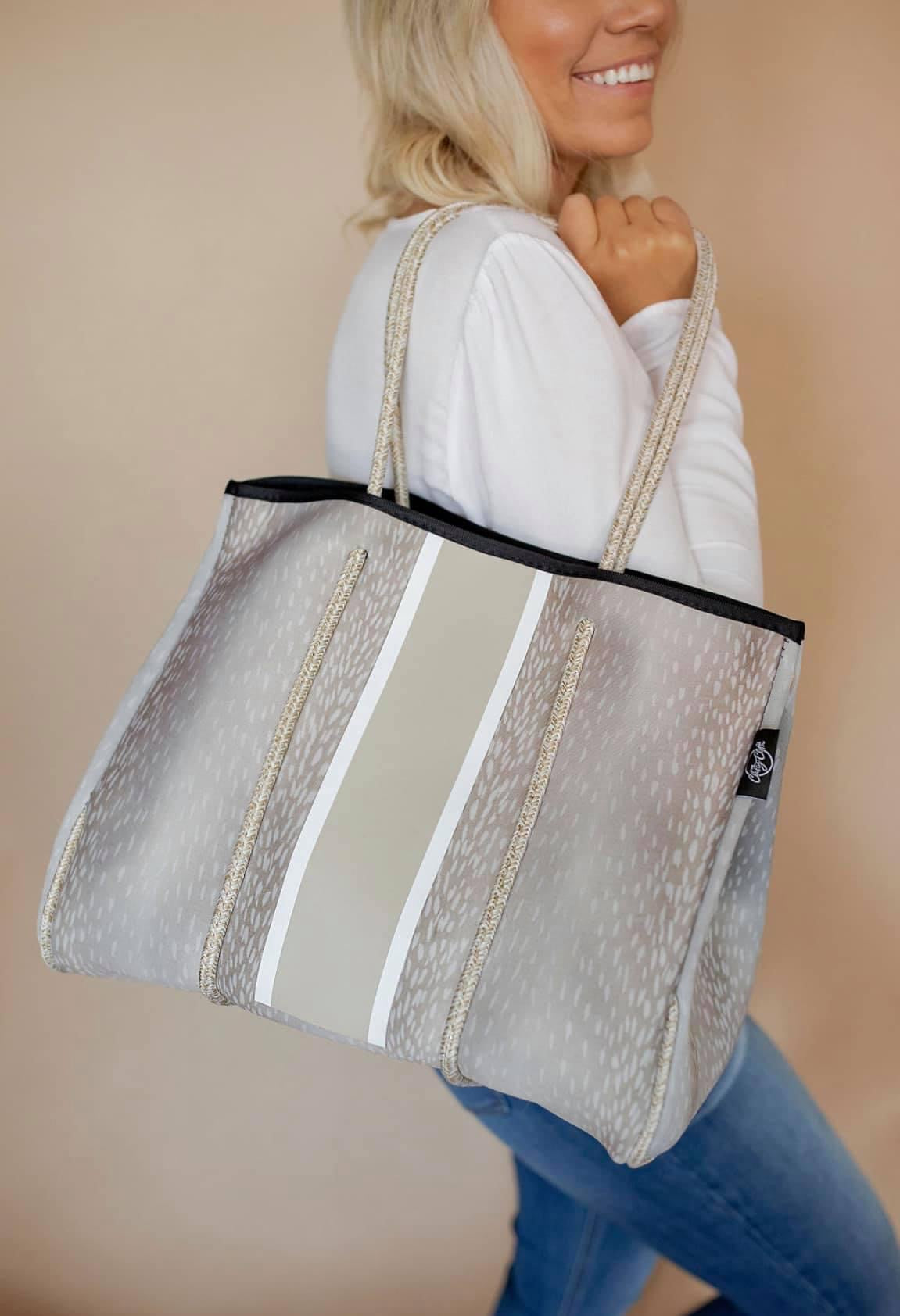 Neoprene Bag - Beige Fawn w Neutral Center Stripe