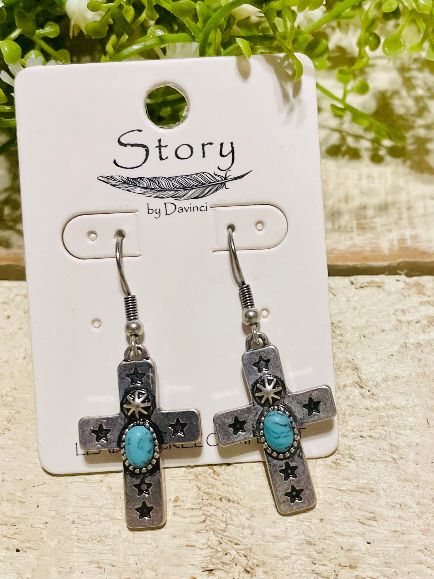 Silver Cross Turquoise Earrings