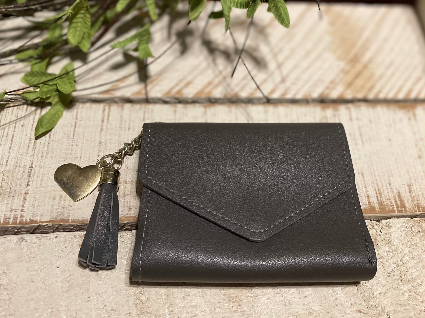 Vegan Leather Wallet w/Heart Charms