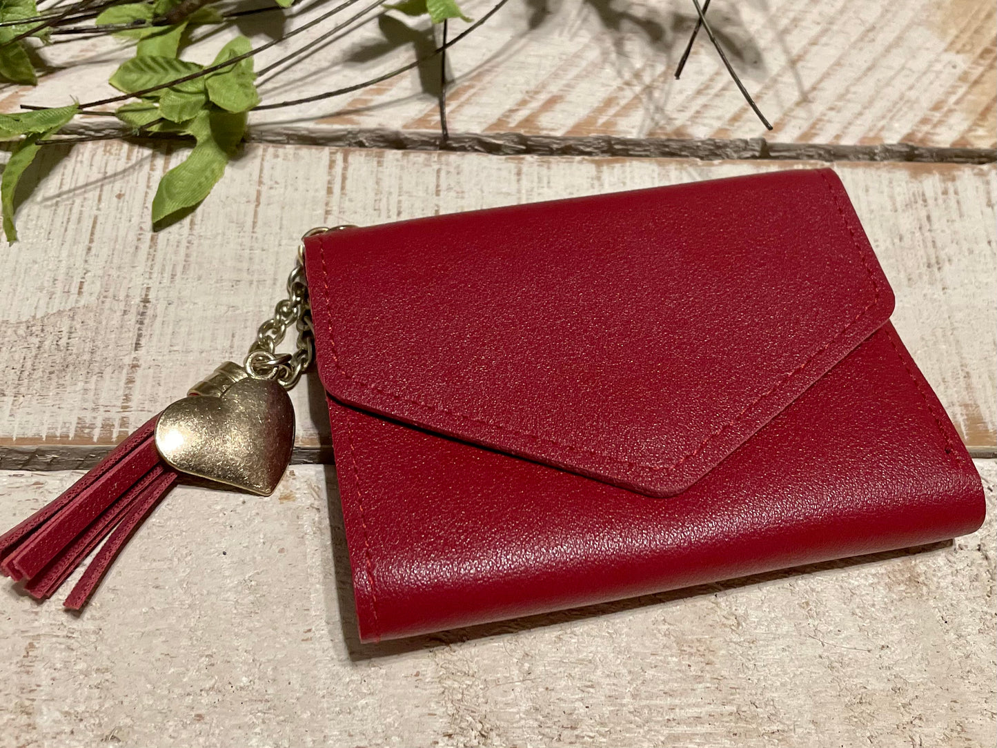 Vegan Leather Wallet w/Heart Charms