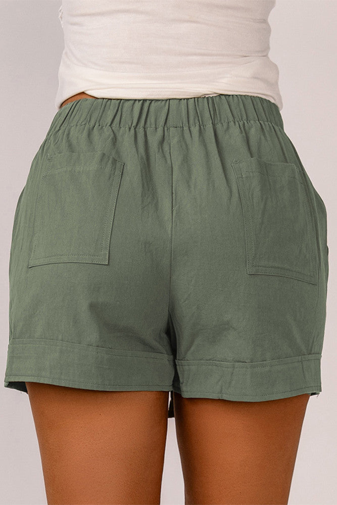 Green Pocketed Tencel Shorts