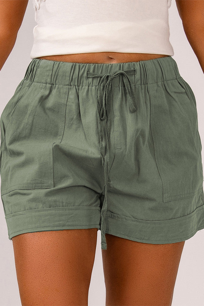 Green Pocketed Tencel Shorts