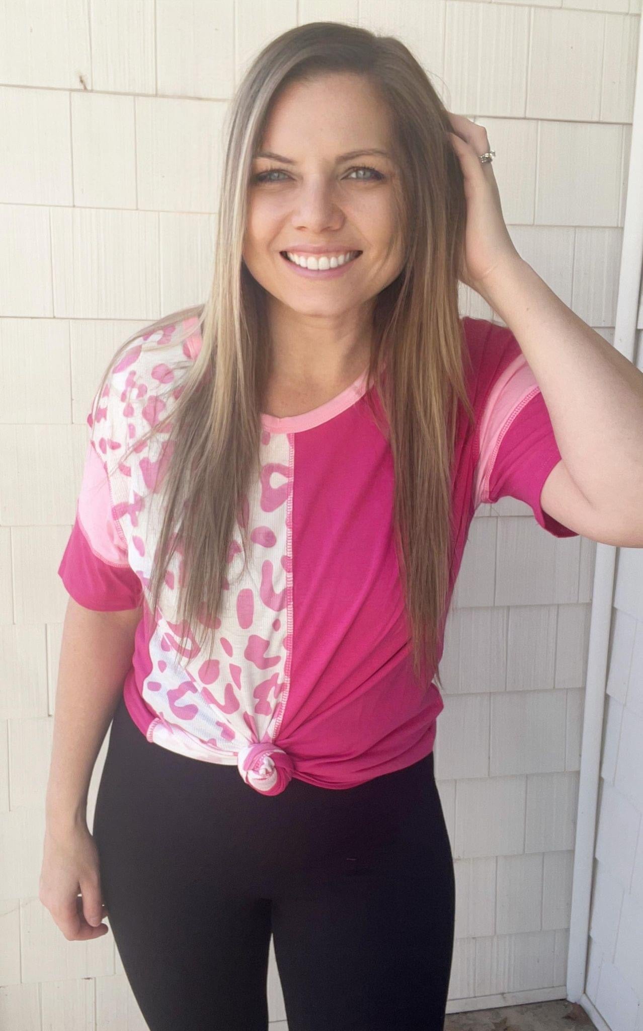 Leopard Hot Pink Color-block Top