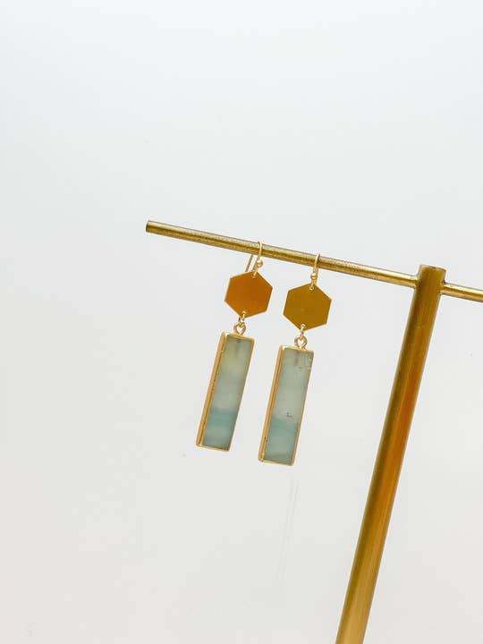 Semi Precious Rectangle Drop Earrings