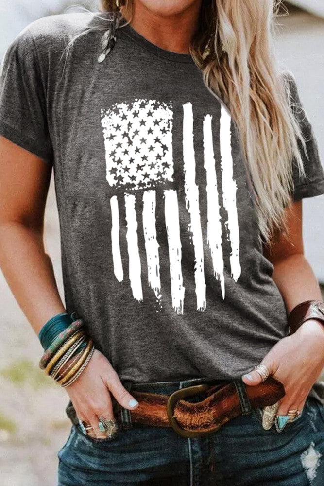 Grey American Flag Short Sleeve Tee