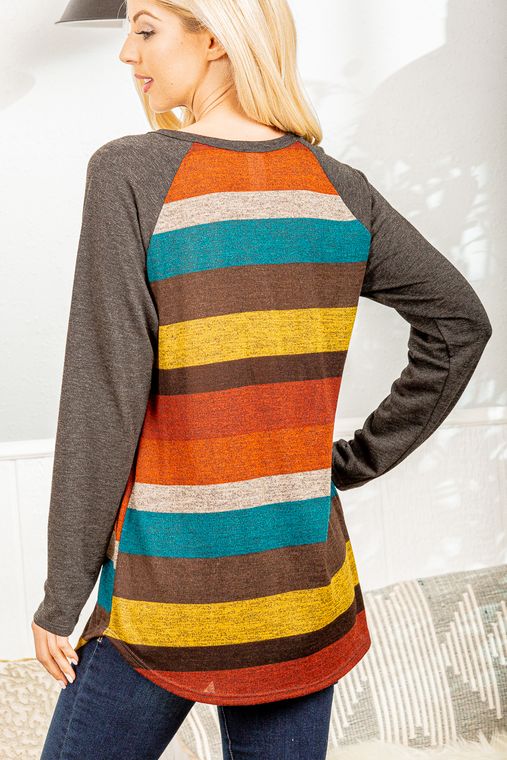 SOLID AND MULTI COLOR STRIPE TOP