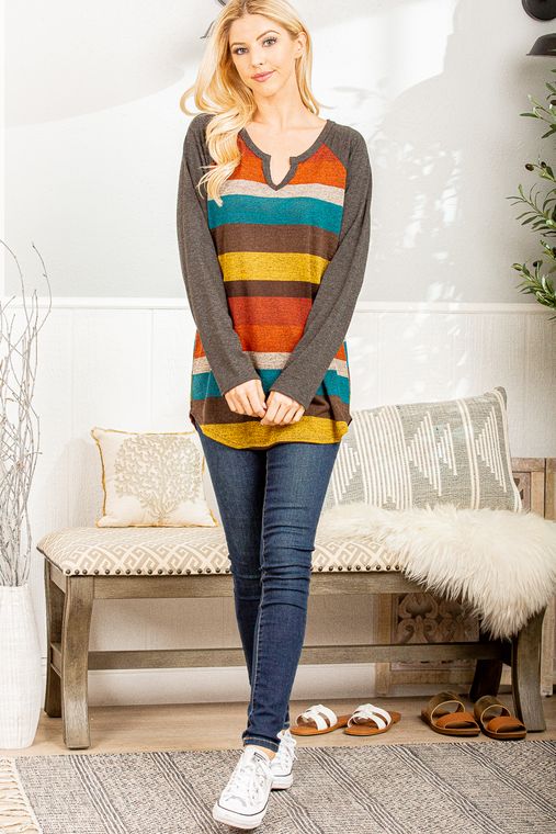 SOLID AND MULTI COLOR STRIPE TOP