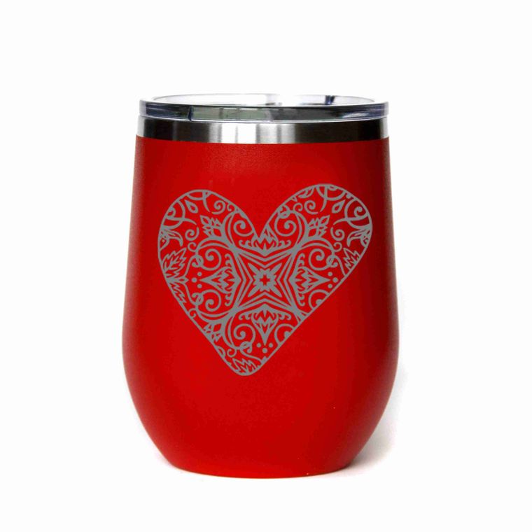 12 oz. Tumbler Valentine's Day Gifts - Heart With Pattern - All Red