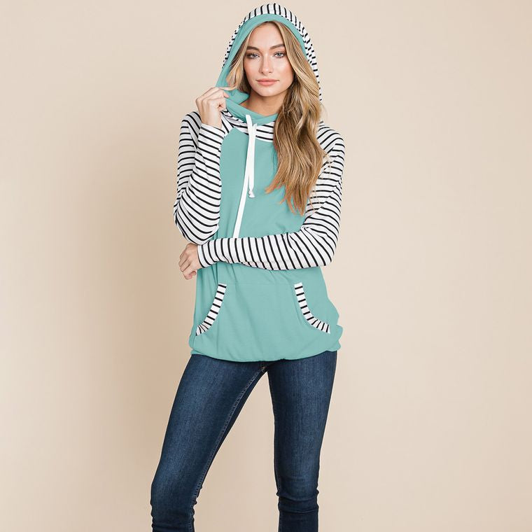 Color Block Striped Double Hoodie Sweatshirts