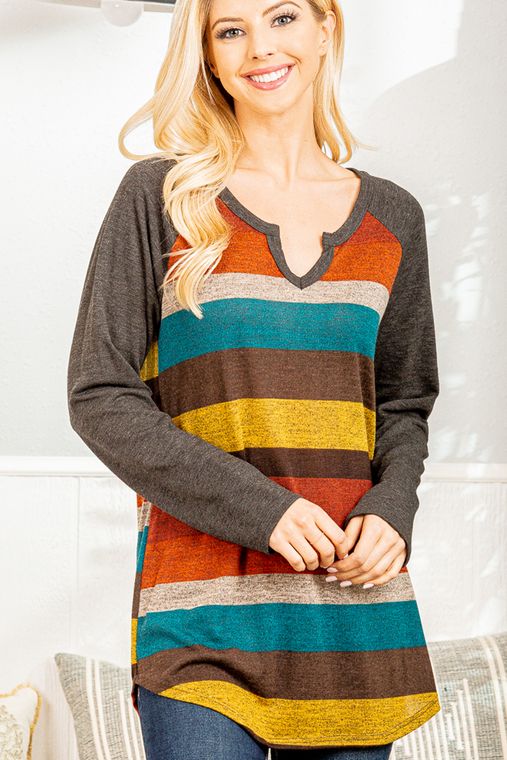 SOLID AND MULTI COLOR STRIPE TOP