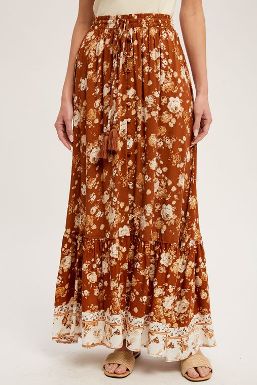 BORDER PRINT MAXI SKIRT