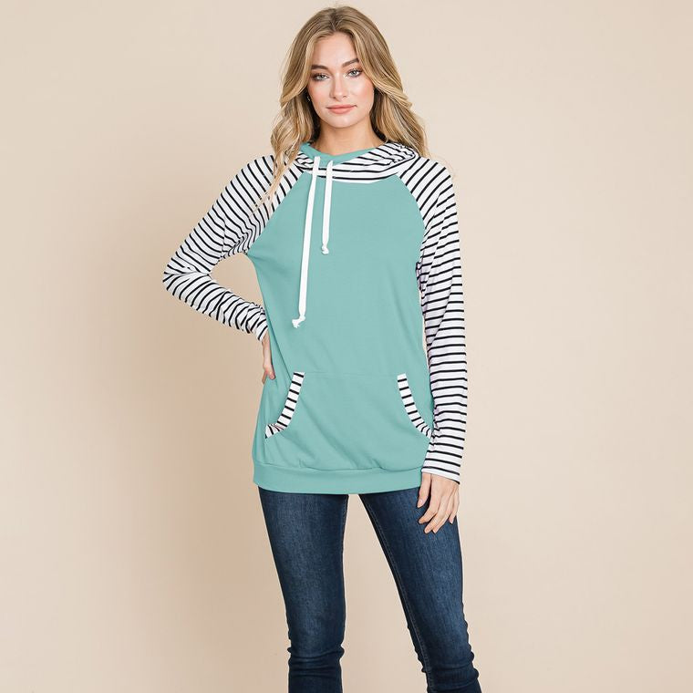 Color Block Striped Double Hoodie Sweatshirts