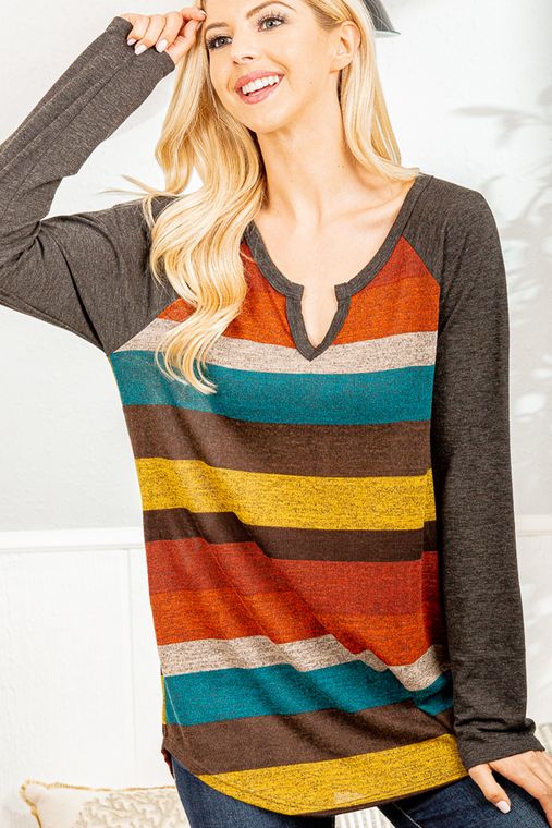 SOLID AND MULTI COLOR STRIPE TOP