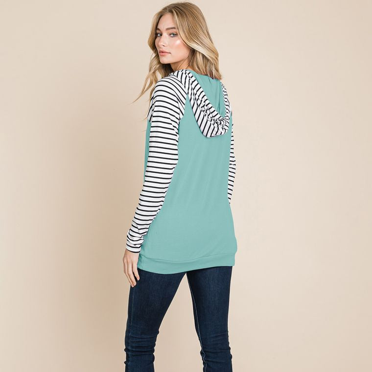 Color Block Striped Double Hoodie Sweatshirts