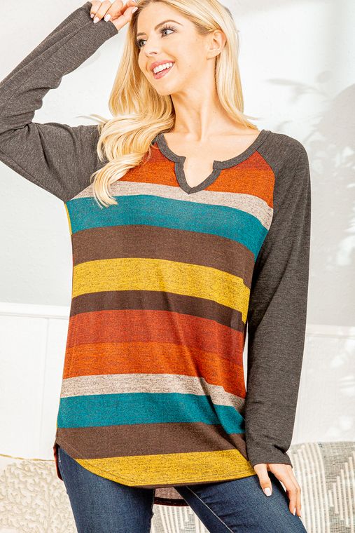 SOLID AND MULTI COLOR STRIPE TOP
