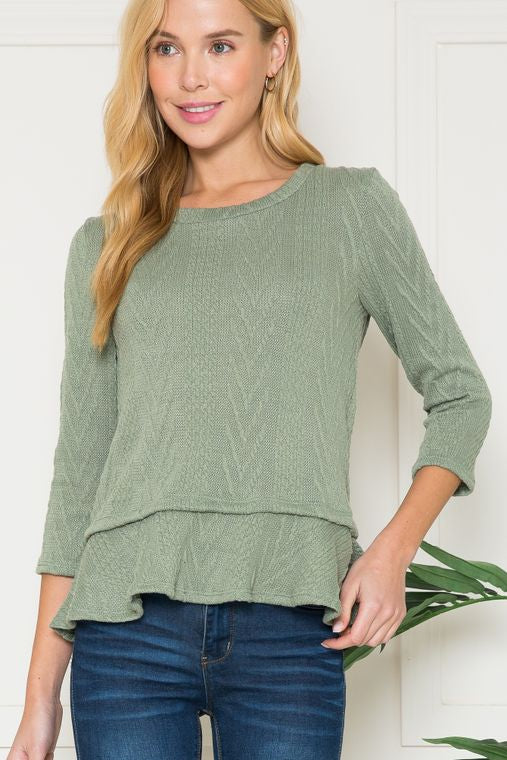 Solid 3/4 Sleeve Pleated Top