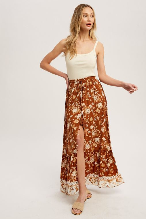 BORDER PRINT MAXI SKIRT