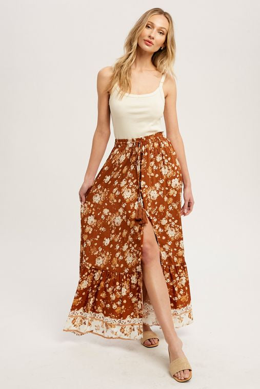 BORDER PRINT MAXI SKIRT