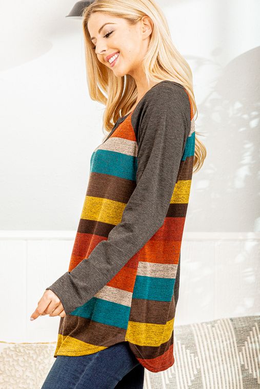 SOLID AND MULTI COLOR STRIPE TOP