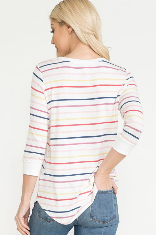 Ivory Striped 3/4 Sleeve Top