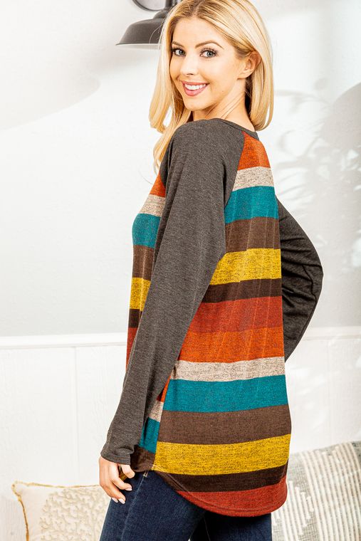 SOLID AND MULTI COLOR STRIPE TOP