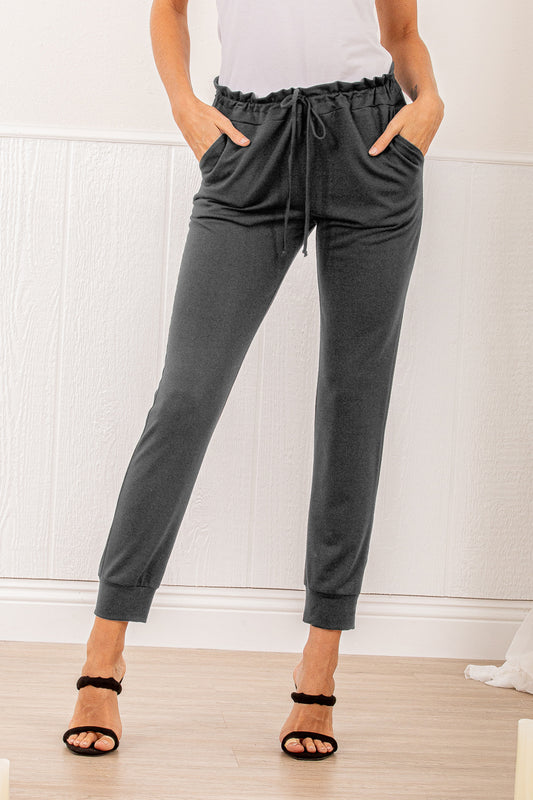 SOLID JOGGER CASUAL PANTS - CHARCOAL