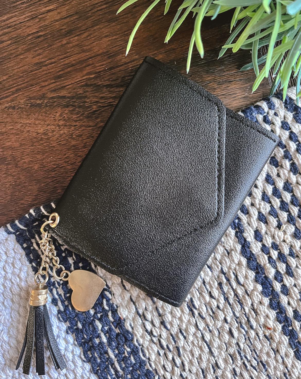 Vegan Leather Wallet w/Heart Charms